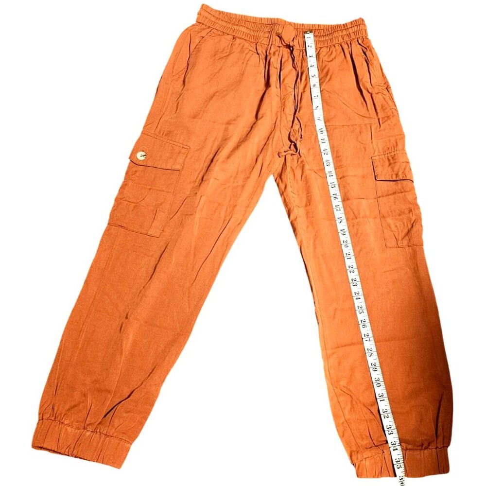 Womens Rust Cargo Pants By Dress Forum L Tencel Elastic Waist Drawstring Pockets - Picture 8 of 10